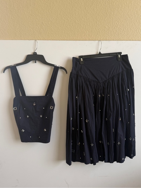 Maeve Dresses & Skirts - Maeve Navy Embellished Crop Top & Midi Skirt Set